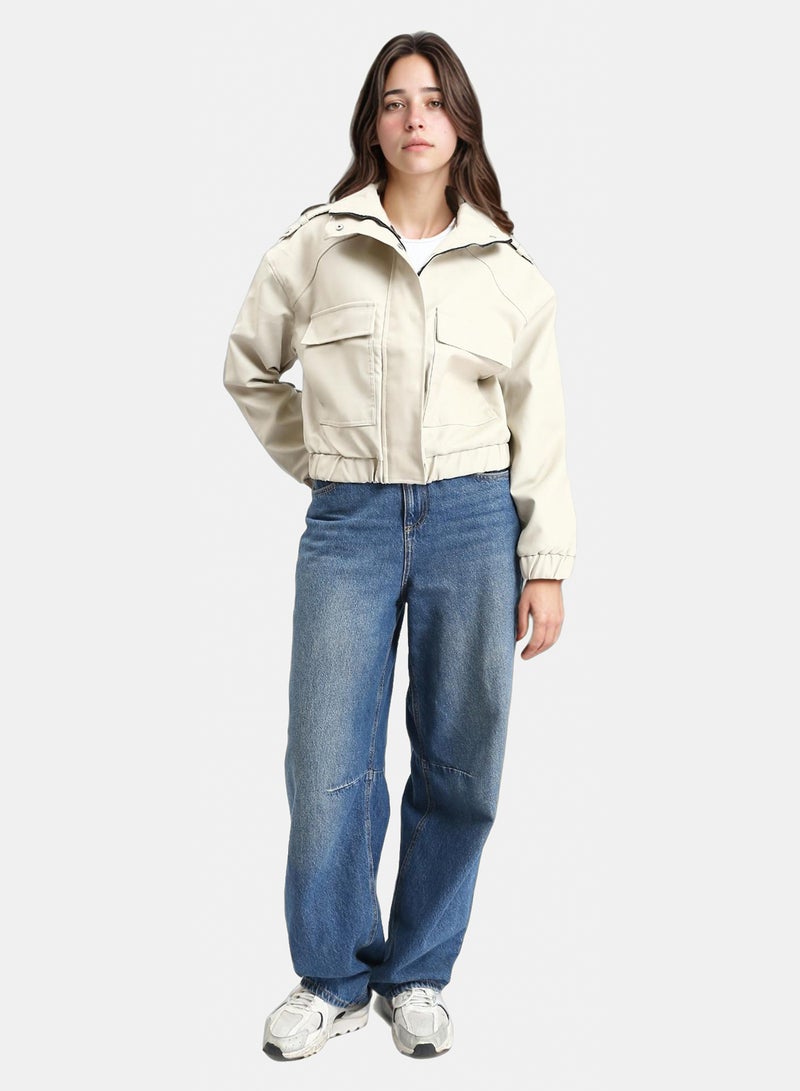 RAVIN Women Double Closure Leather Jacket With Hem Light Beige - Image 5